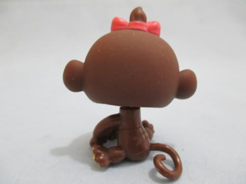 LIKE NEW Littlest Pet Shop Brown Monkey Pink Bow Blue Eyes 501 Authentic Lps Oct26ni