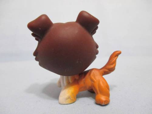 LIKE NEW Littlest Pet Shop Collie Dog Puppy 237 Open Mouth Brown Tan White LPS Authentic Mar31npo60