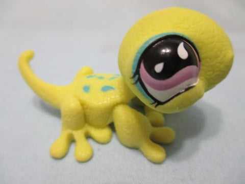 LIKE NEW Littlest Pet Shop 596 Lime Gecko Lizard Iguana w/ Purple Teardrop Eyes Apr11npo90