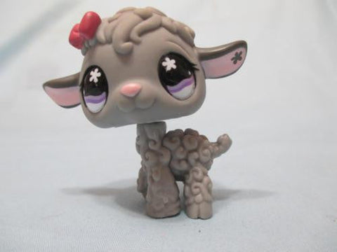 LIKE NEW Littlest Pet Shop 477 Grey LAMB SHEEP Purple Eyes and Pink Bow Authentic  May05ni