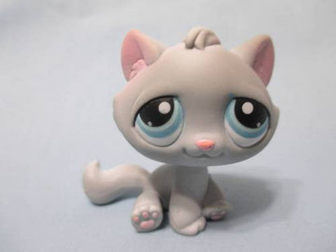 LIKE NEW Littlest Pet Shop Cat Tabby Cat Sitting Gray with Blue Eyes and Pink Nose 177 Authentic Lps JUN18J