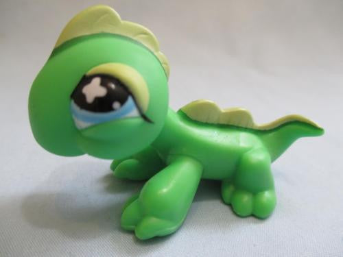 LIKE NEW Littlest Pet Shop 651 Green and Yellow Iguana with Blue Eyes Authentic Oct13npo139