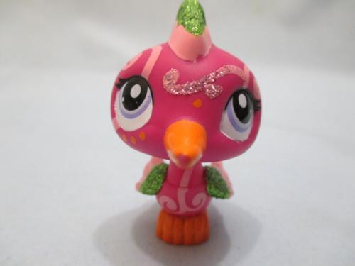 Littlest Pet Shop Bird Woodpicker Glitter Sparkle Pink Green with Purple Eyes 2340 Authentic Lps Mar30n