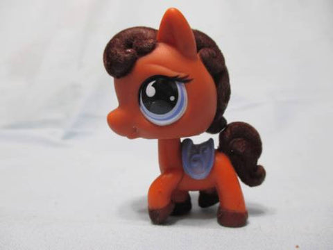 LIKE NEW Littlest Pet Shop LPS 627 Fuzzy Brown Horse Pony with Purple Saddle MAY21J