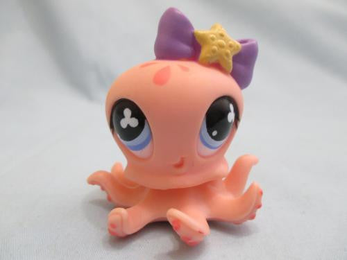 LIKE NEW Littlest Pet Shop Octopus Peach Orange Purple Bow Clover Blue Eyes 513 Authentic Lps  Oct14npo41
