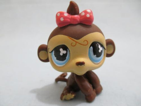 LIKE NEW Littlest Pet Shop Brown Monkey Pink Bow Blue Eyes 501 Authentic Lps Oct26ni
