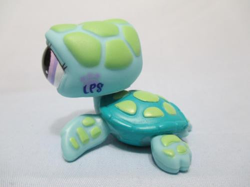 LIKE NEW Littlest Pet Shop Turtle Sea Turtle Blue and Green with Purple Eyes 1325 Authentic Lps Oct30ni
