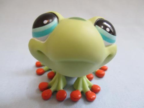 LIKE NEW Littlest Pet Shop 805 Green Spotted Frog W/ Orange Toes Authentic APR25JI