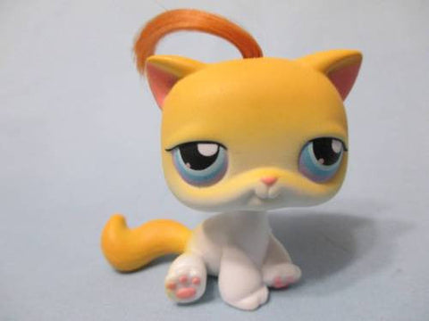 LIKE NEW Littlest Pet Shop Cat Real Hair 42 Yellow and White Blue Eyes Authentic Lps Nov28ni