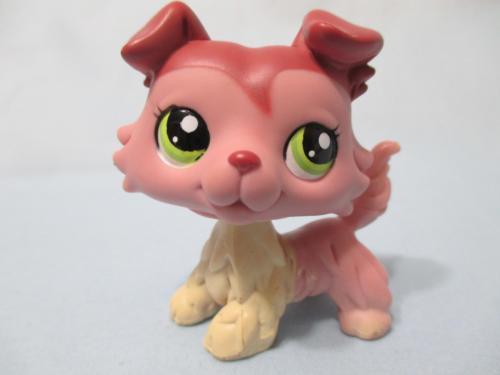 Littlest Pet Shop LPS Collie Dog Puppy 1723 Mauve Plum with Green Eyes Swirl Curl RARE Authentic LPS Jan30ni