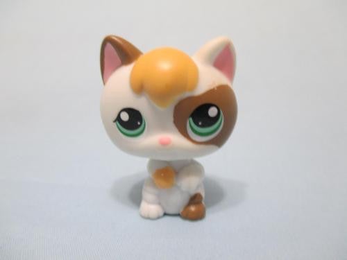 LIKE NEW Littlest Pet Shop LPS White Brown Kitten Green Eyes 1461 RARE Authentic DEC13J