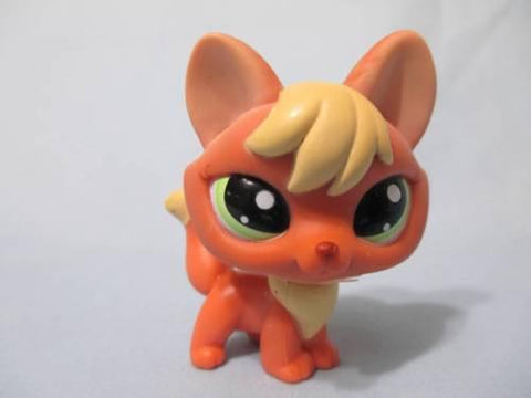 LIKE NEW Littlest Pet Shop Peach Yellow FOX 1028 Green Eyes Orange Red Brown Authentic FEB12J