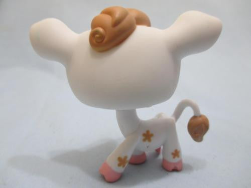 Littlest Pet Shop  #476 Cow With Yellow Bell Brown Eyes White Tan