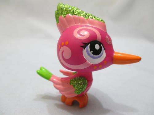 Littlest Pet Shop Bird Woodpicker Glitter Sparkle Pink Green with Purple Eyes 2340 Authentic Lps Mar30n