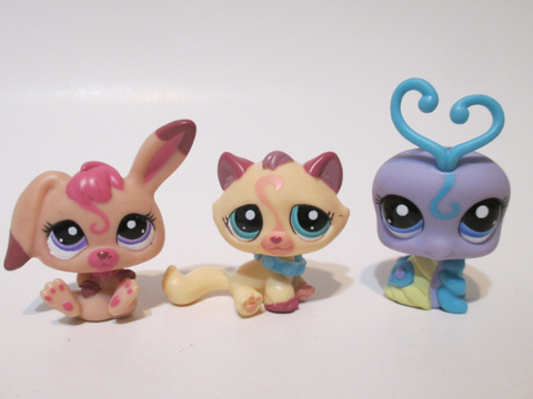 LIKE NEW Littlest Pet Shop Tea Time Fun Lovebug 1918 Cat 1919 Bunny 1920 Super Rare Set DEC15J