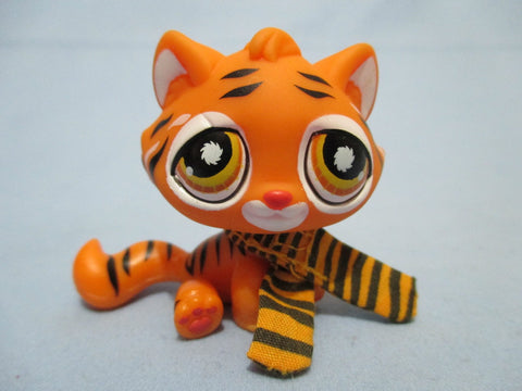LIKE NEW  Littlest Pet Shop Bengal Tiger Orange Stripe 905 w Original Accessory Authentic LPS Feb2ni