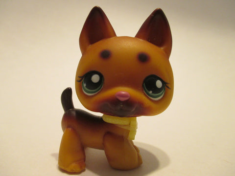 LIKE NEW Littlest Pet Shop Brown GERMAN SHEPHERD 357 GREEN EYES Dog with Original Collar Accessory LPS Authentic Jun11npo90