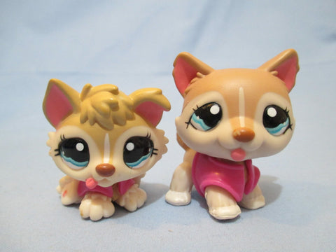 Littlest Pet Shop Lot of 2 Husky Puppy Dog 1012 1013 Mommy Baby with Skirt Accessories Authentic Lps May20npo46