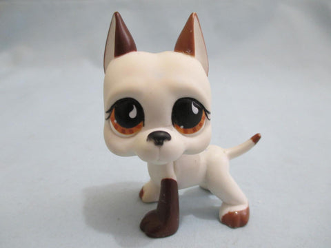 Littlest Pet Shop 750 Great Dane Dog White with Brown Teardrop Eyes LPS Authentic Dec8n