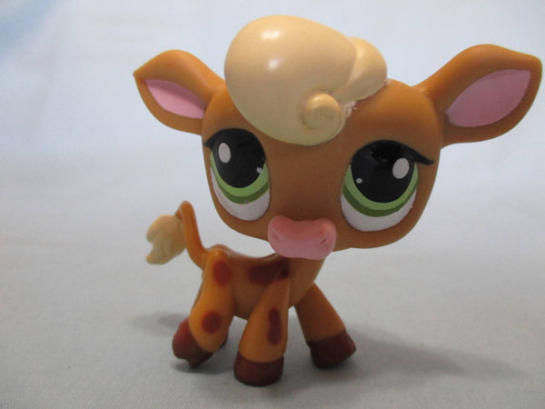 Littlest Pet Shop 1833 Brown Cow with Green Eyes & Dark Brown Spots Authentic Minor Wear Feb19ni