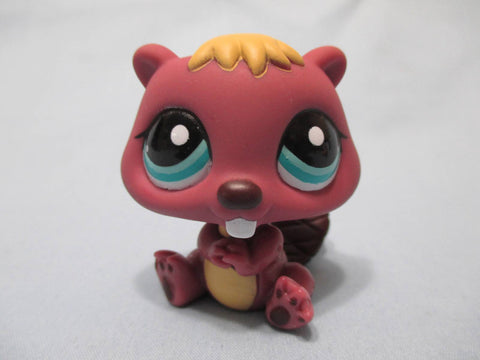 LIKE NEW Littlest Pet Shop Beaver Plum Brown Blue Eyes 810 Authentic Lps Apr13n